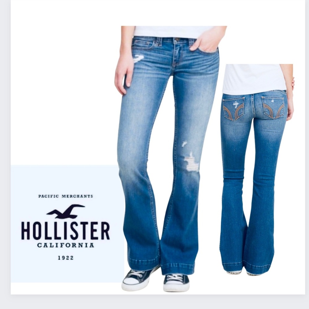 Hollister Women’s Blue Medium Wash Semi distressed Jeans